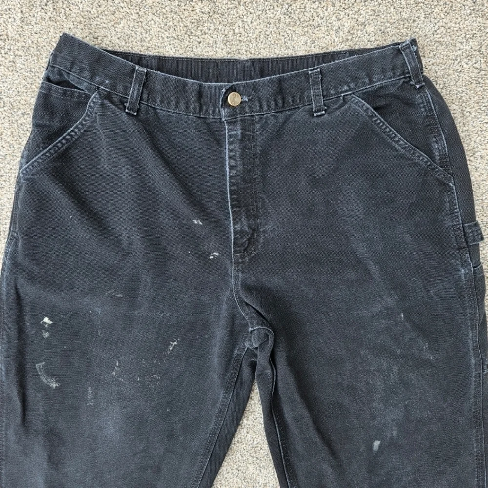Vintage Carhartt Cargo Pants Black Dungaree Fit Distressed B11 BLK Mens 38x32